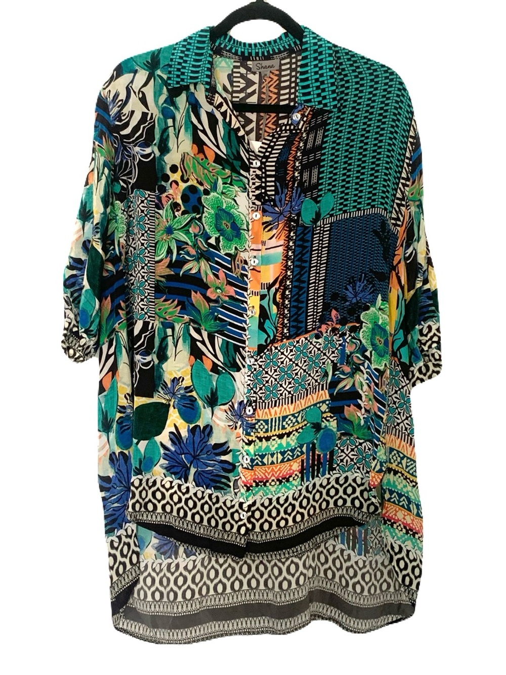 NEW Shana Medium Mixed Print Floral High-Low Lightweight Blouse Viscose Boho